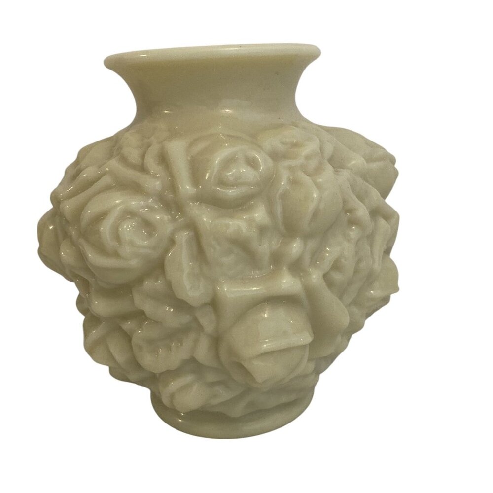 Vintage  Floral Vase 6" Tall Intricate Rose Design Ivory Celluloid Composite